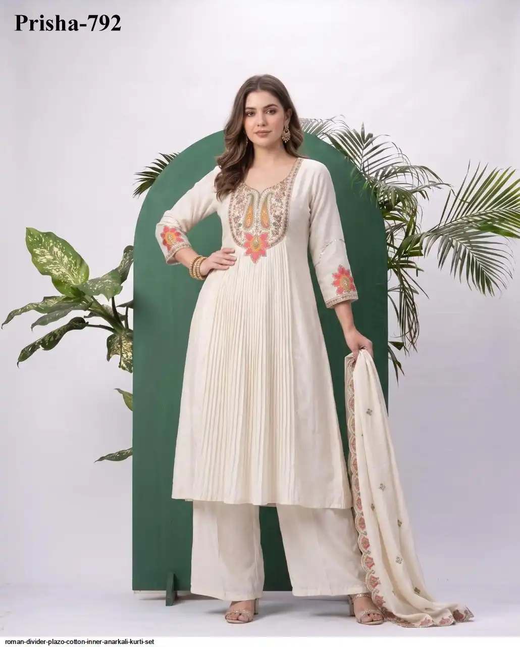 ROMAN DIVIDER PLAZO COTTON INNER ANARKALI KURTI SET 4