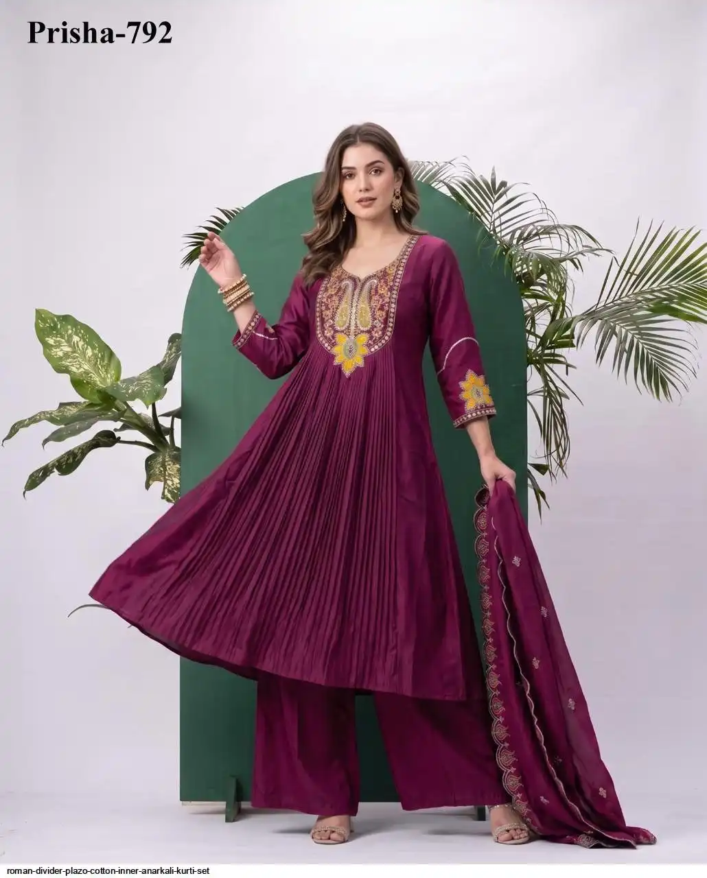 ROMAN DIVIDER PLAZO COTTON INNER ANARKALI KURTI SET 5