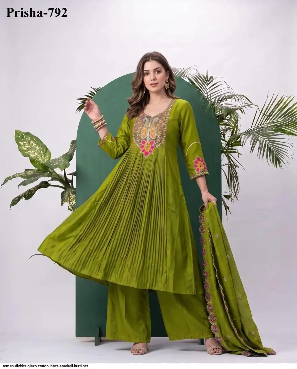 ROMAN DIVIDER PLAZO COTTON INNER ANARKALI KURTI SET 7