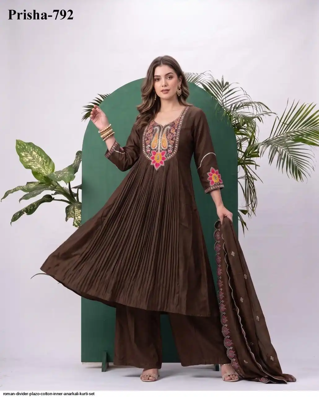 ROMAN DIVIDER PLAZO COTTON INNER ANARKALI KURTI SET 6