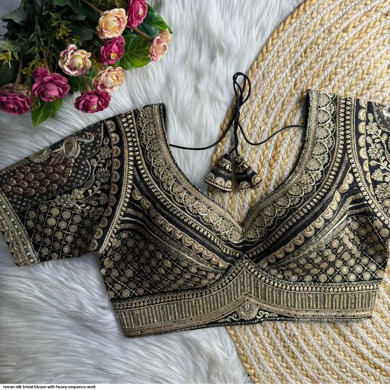 ROMAN SILK BRIDAL BLOUSE WITH HEAVY SEQUENCE WORK L