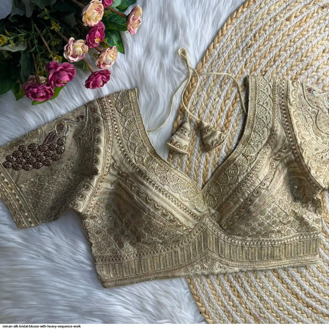 ROMAN SILK BRIDAL BLOUSE WITH HEAVY SEQUENCE WORK C