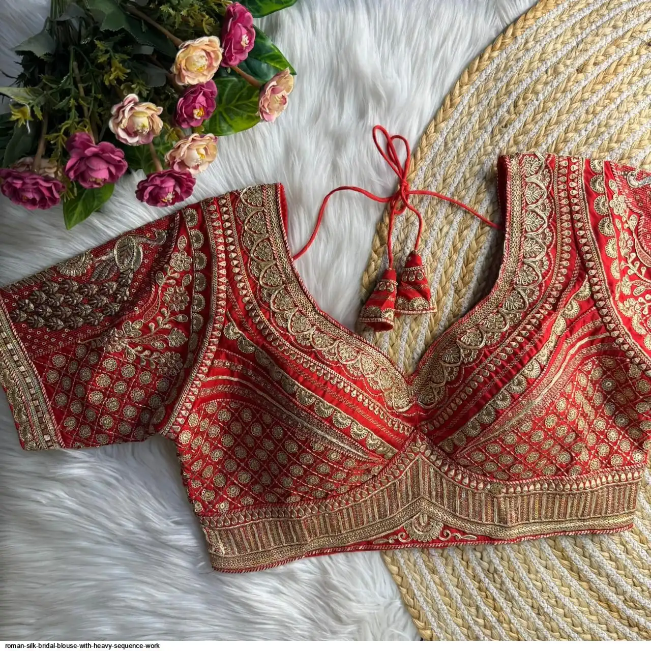 ROMAN SILK BRIDAL BLOUSE WITH HEAVY SEQUENCE WORK K