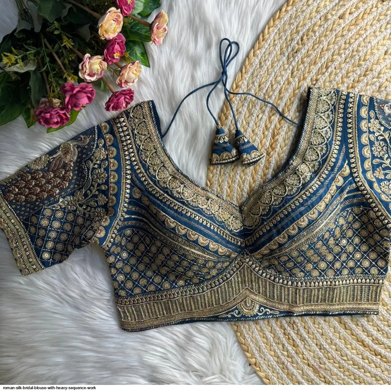 ROMAN SILK BRIDAL BLOUSE WITH HEAVY SEQUENCE WORK F