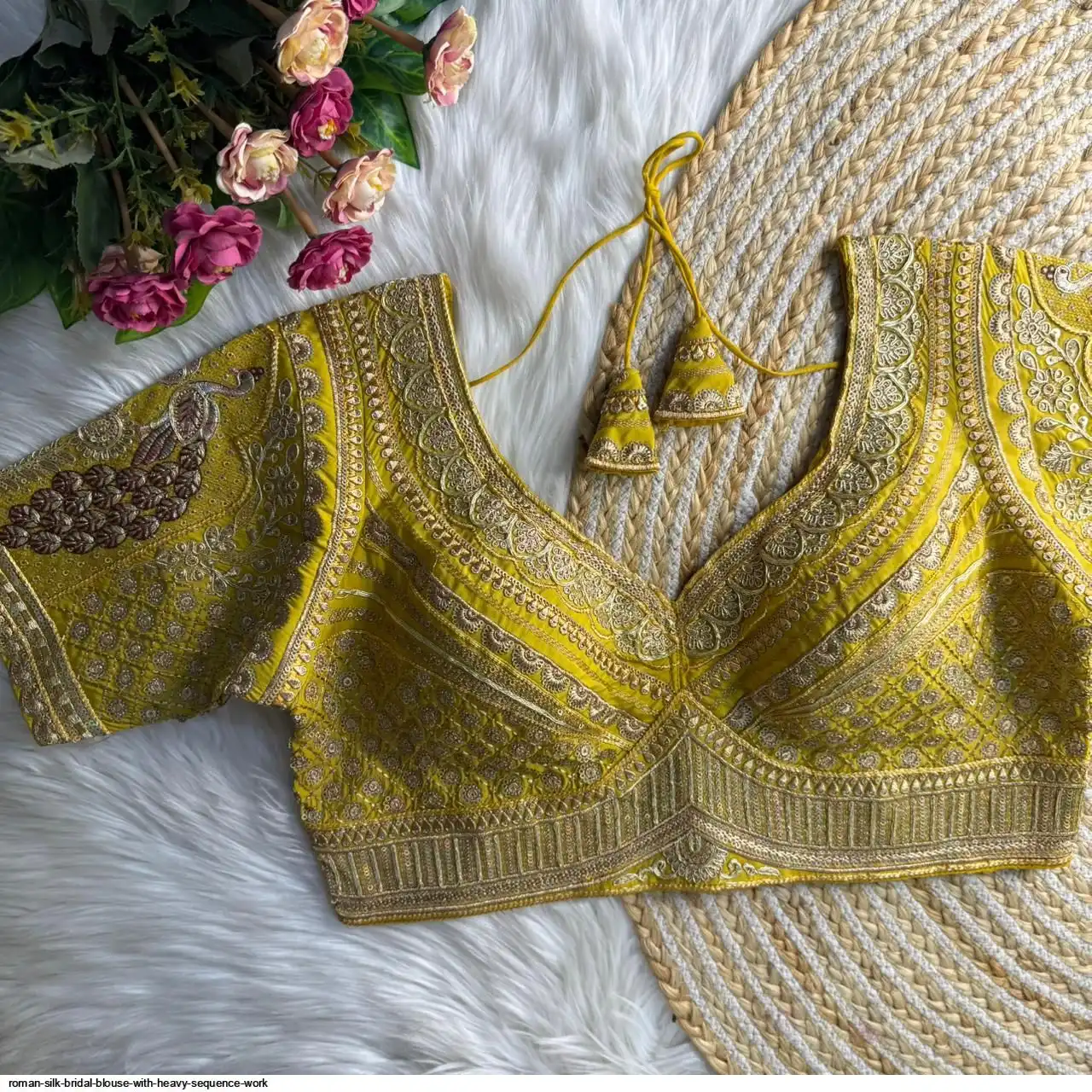 ROMAN SILK BRIDAL BLOUSE WITH HEAVY SEQUENCE WORK E