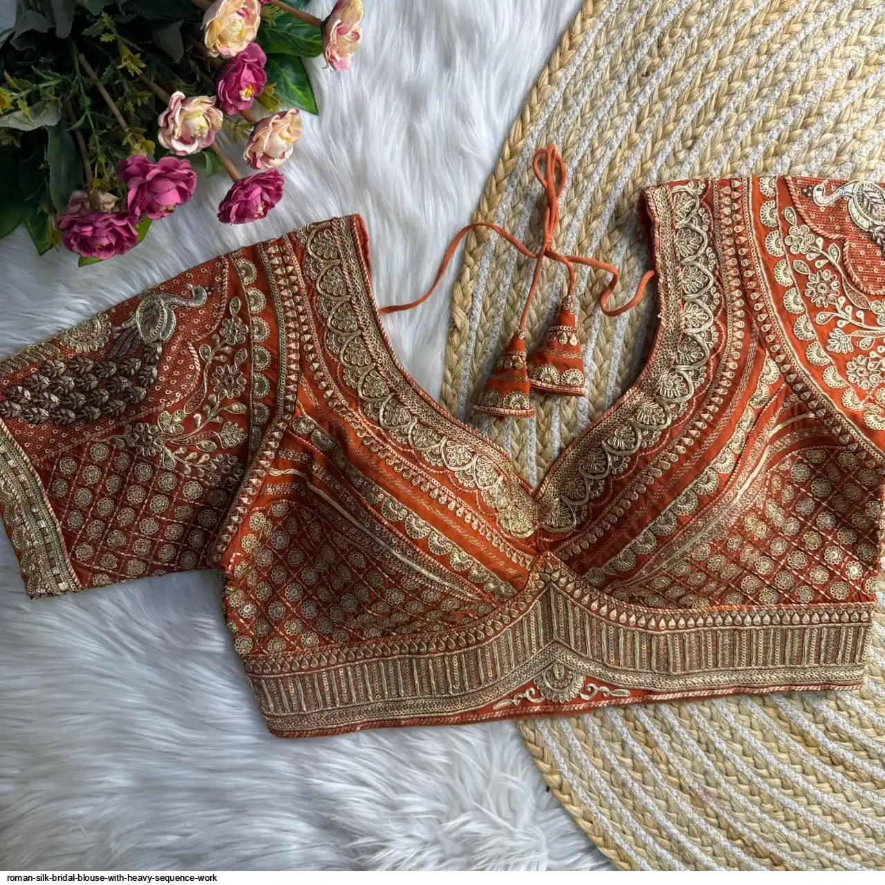 ROMAN SILK BRIDAL BLOUSE WITH HEAVY SEQUENCE WORK G