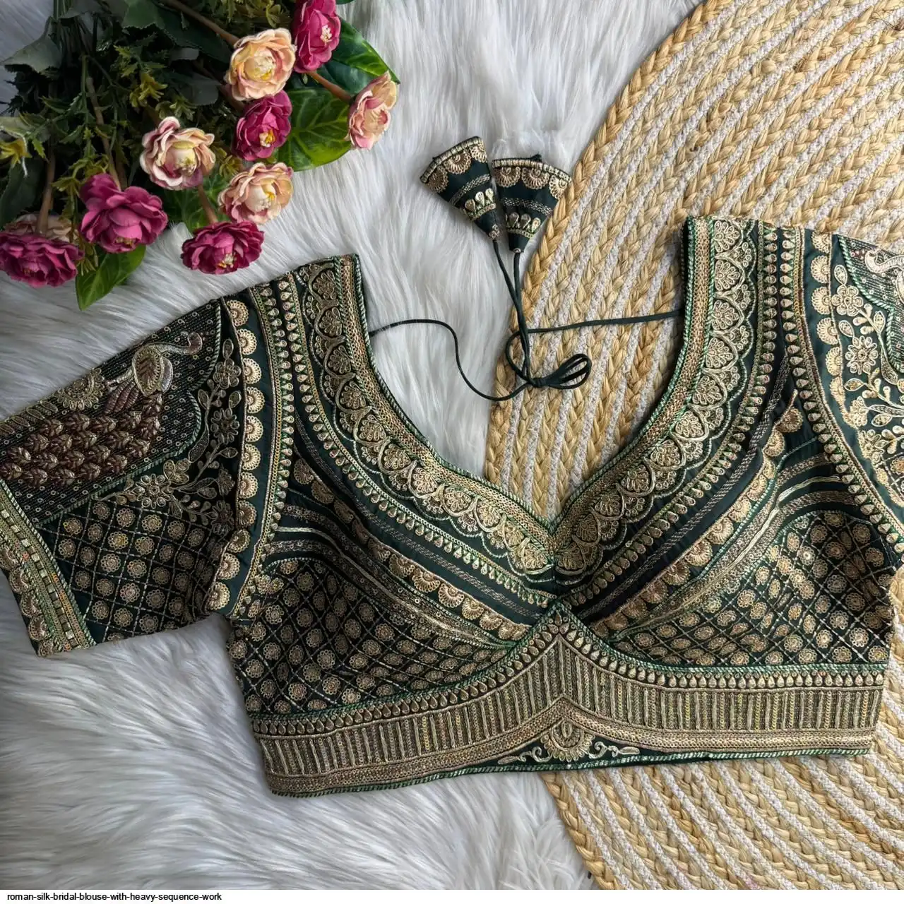 ROMAN SILK BRIDAL BLOUSE WITH HEAVY SEQUENCE WORK J
