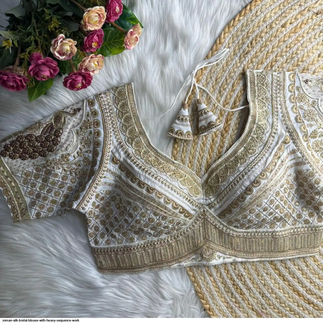 ROMAN SILK BRIDAL BLOUSE WITH HEAVY SEQUENCE WORK H