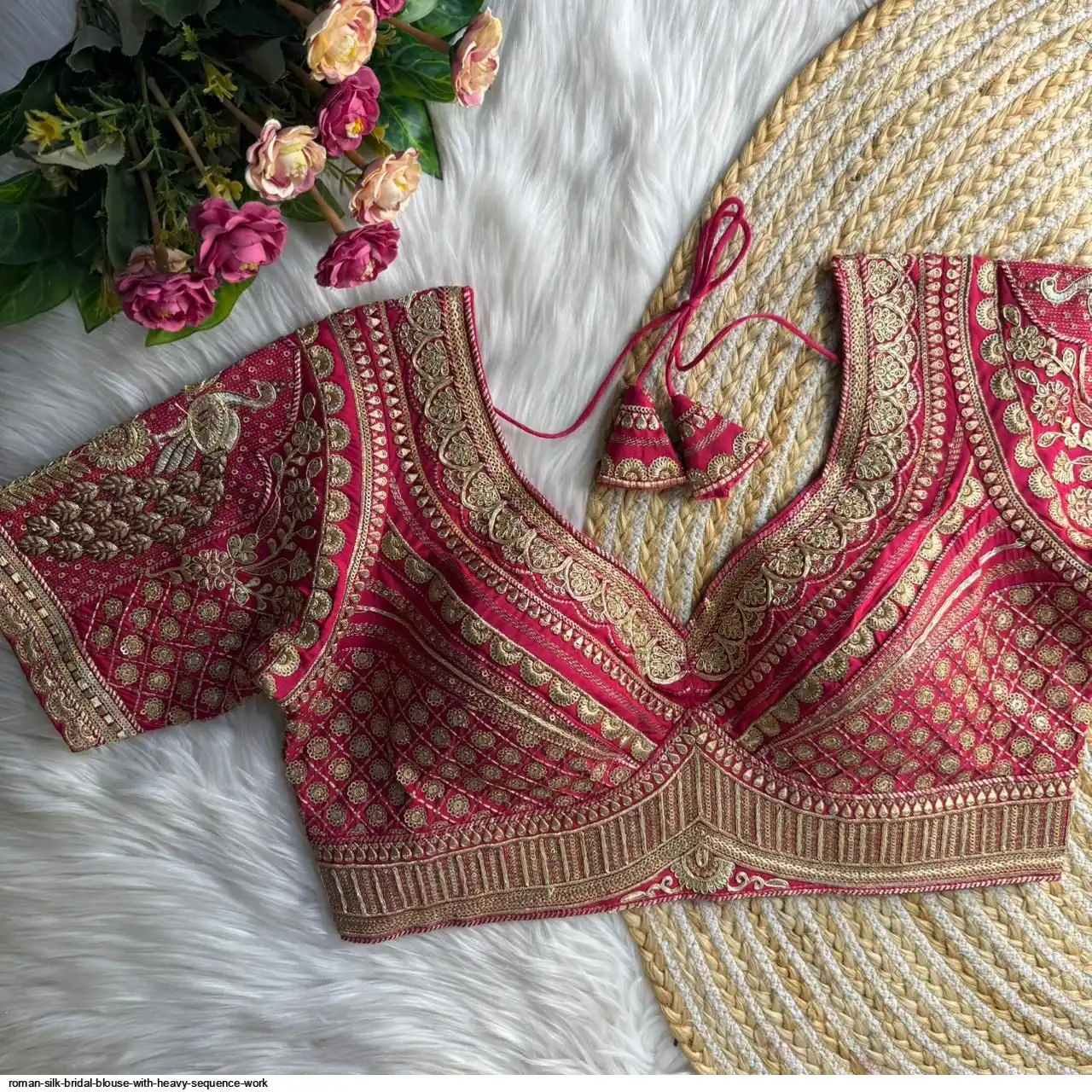 ROMAN SILK BRIDAL BLOUSE WITH HEAVY SEQUENCE WORK A