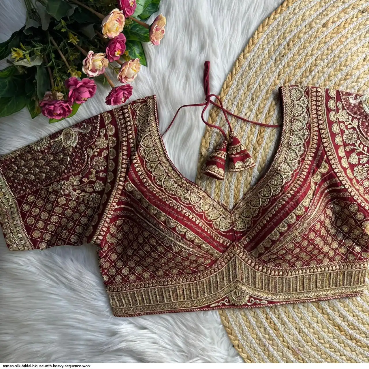 ROMAN SILK BRIDAL BLOUSE WITH HEAVY SEQUENCE WORK D