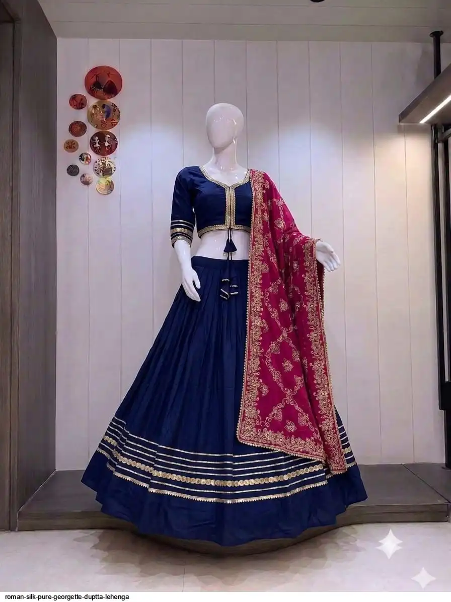 ROMAN SILK PURE GEORGETTE DUPTTA LEHENGA 2
