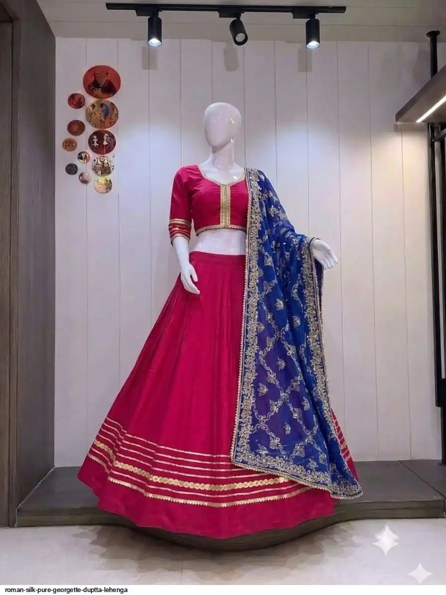 ROMAN SILK PURE GEORGETTE DUPTTA LEHENGA 3