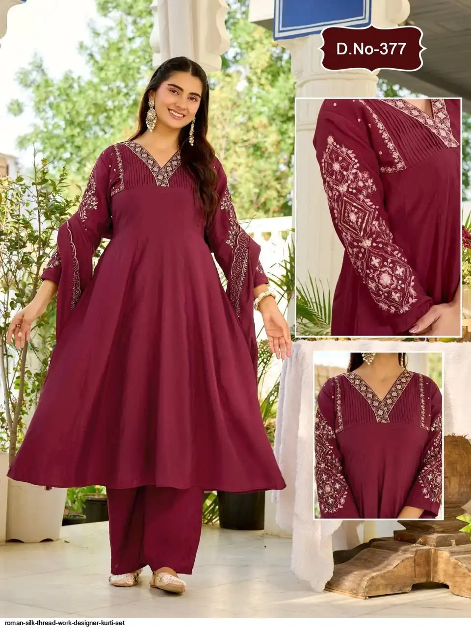 ROMAN SILK THREAD WORK DESIGNER KURTI SET 377
