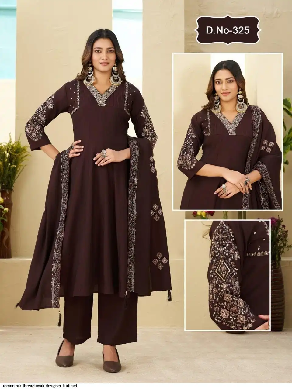 ROMAN SILK THREAD WORK DESIGNER KURTI SET 325