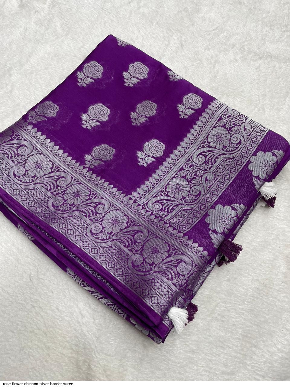 Rose flower CHINNON SILVER BORDER SAREE