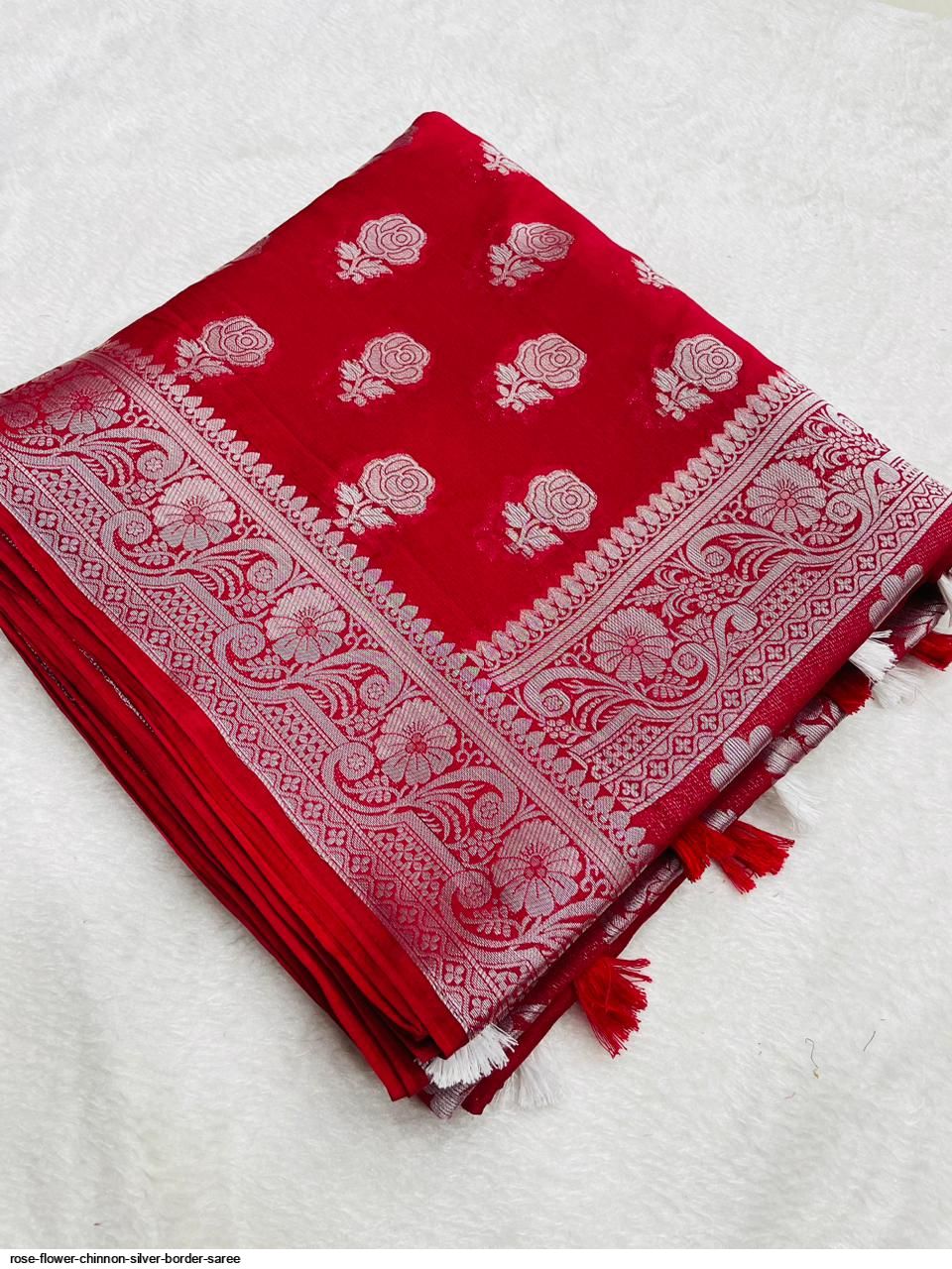 Rose flower CHINNON SILVER BORDER SAREE