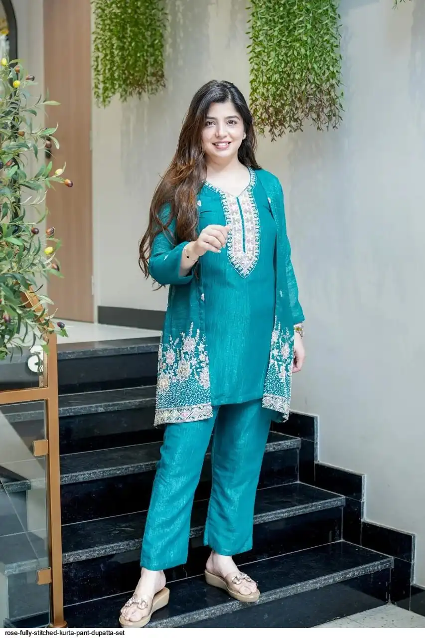 ROSE FULLY STITCHED KURTA PANT DUPATTA SET 3