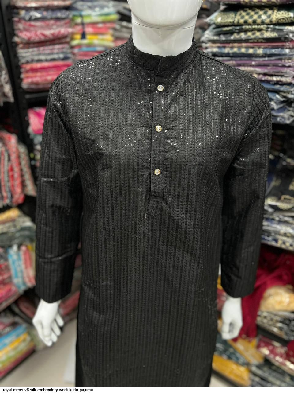Royal Kurta - Completo Kurta Pigiama Uomo In Seta Jacquard Ricamata, Colore Oro, Vestibilità Regolare