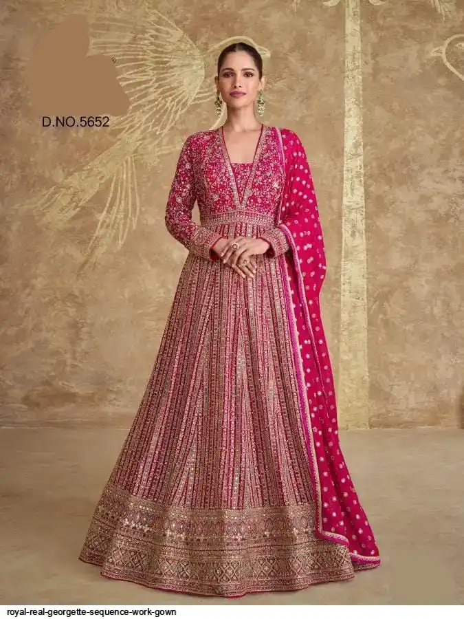 ROYAL REAL GEORGETTE SEQUENCE WORK GOWN C