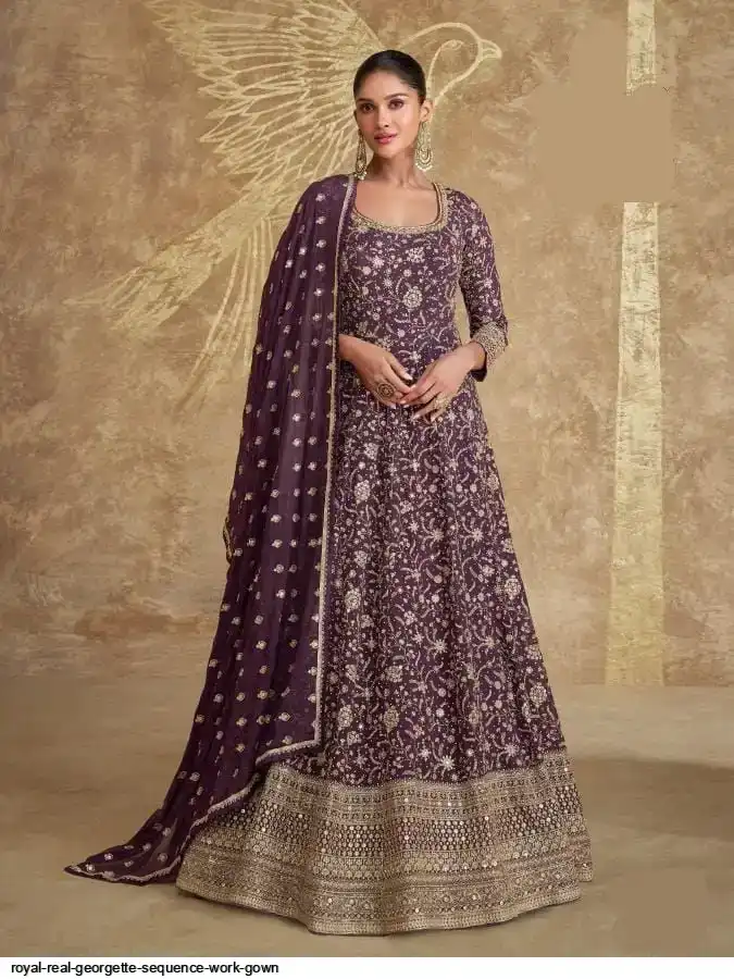 ROYAL REAL GEORGETTE SEQUENCE WORK GOWN A