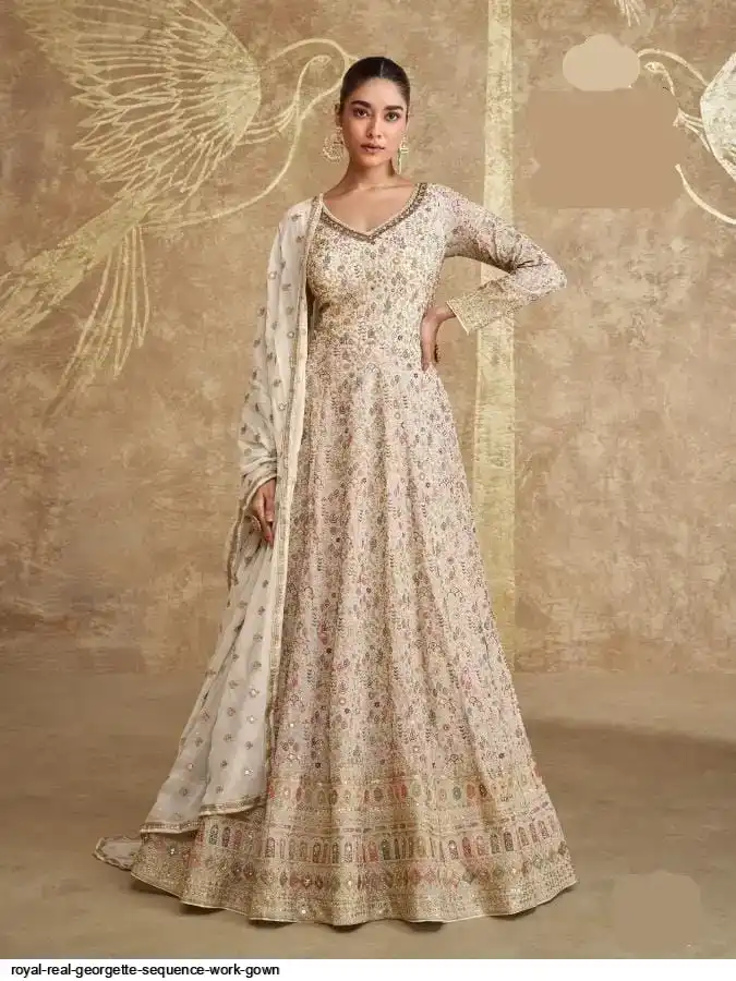 ROYAL REAL GEORGETTE SEQUENCE WORK GOWN B