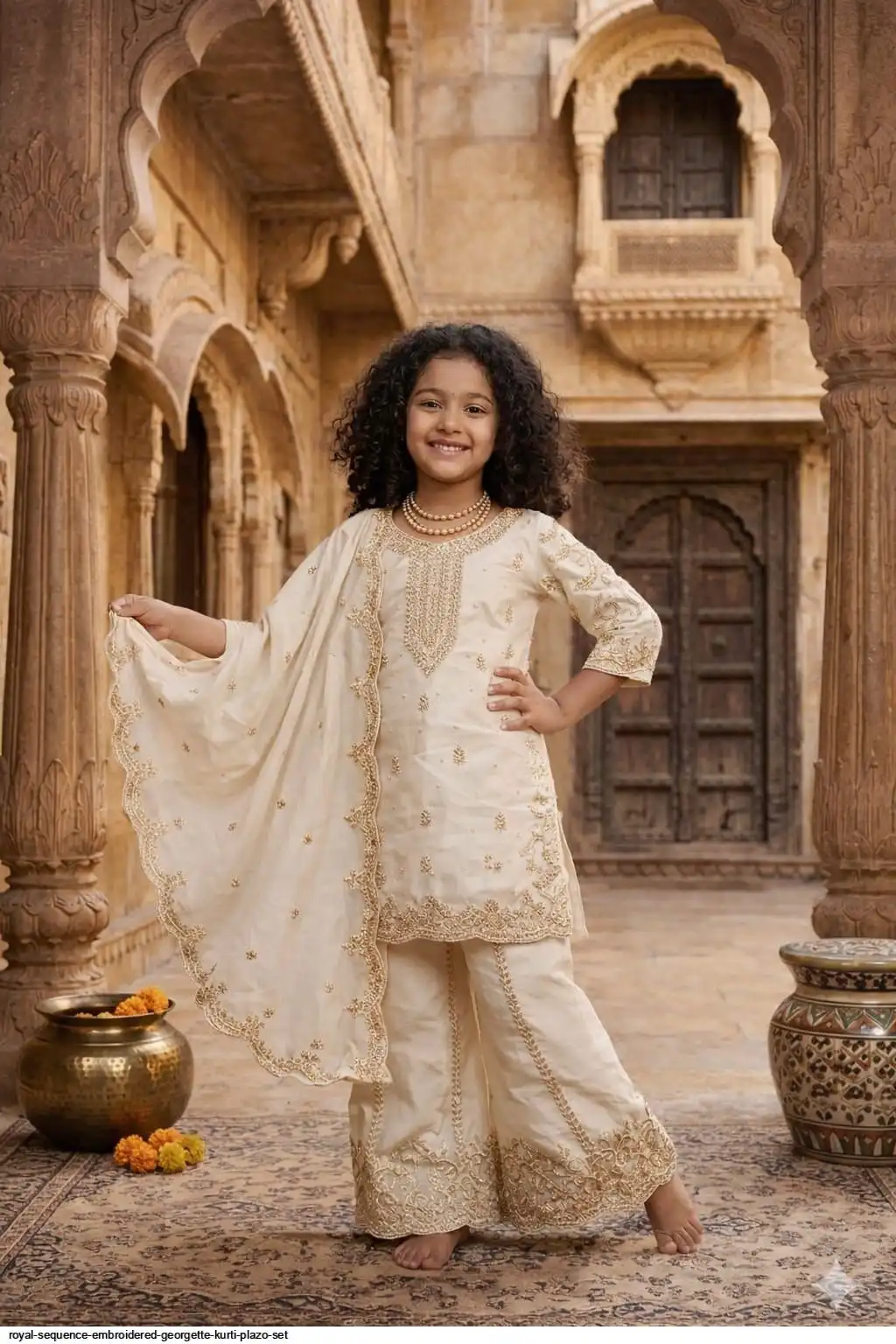 ROYAL SEQUENCE EMBROIDERED GEORGETTE KURTI PLAZO SET B