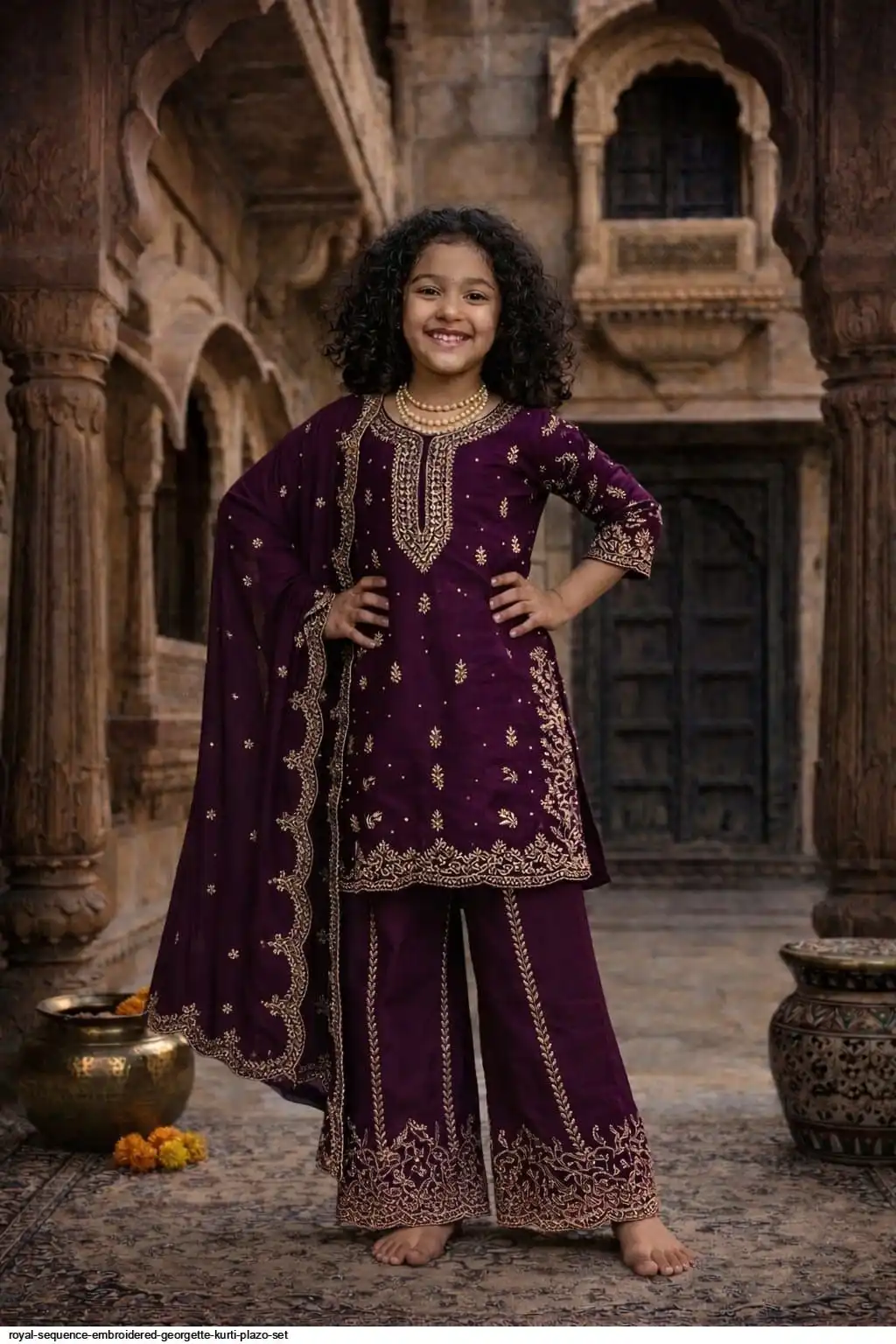 ROYAL SEQUENCE EMBROIDERED GEORGETTE KURTI PLAZO SET C