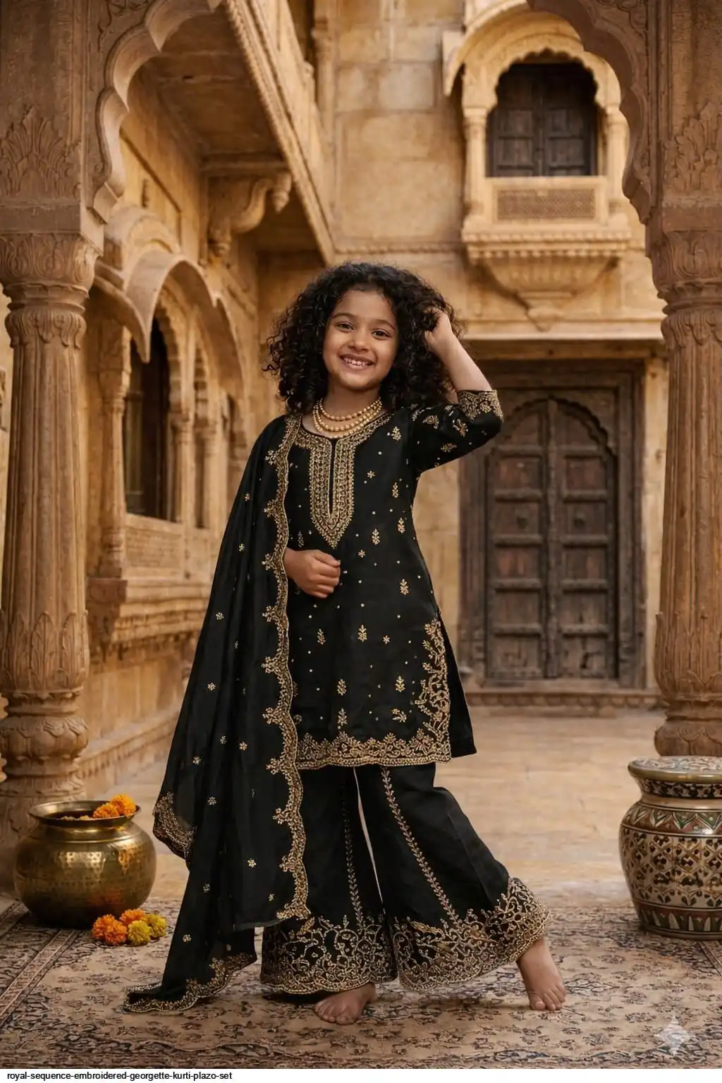 ROYAL SEQUENCE EMBROIDERED GEORGETTE KURTI PLAZO SET D