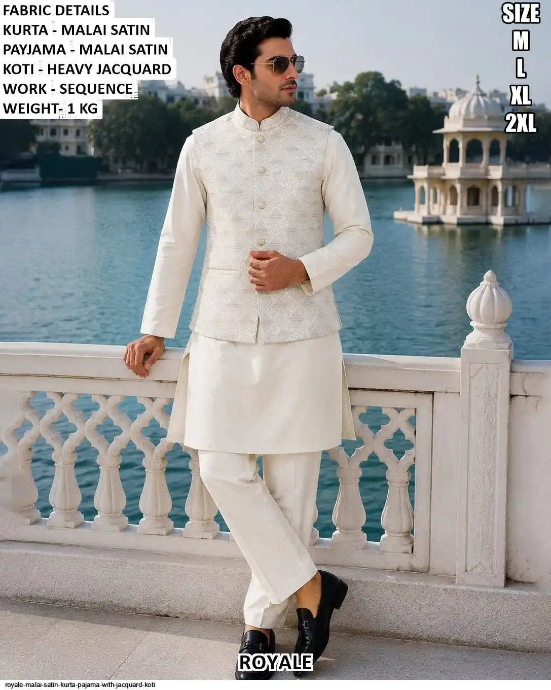ROYALE MALAI SATIN KURTA PAJAMA WITH JACQUARD KOTI B