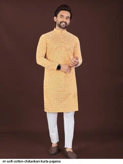RRR SOFT COTTON CHIKANKARI KURTA PAJAMA A