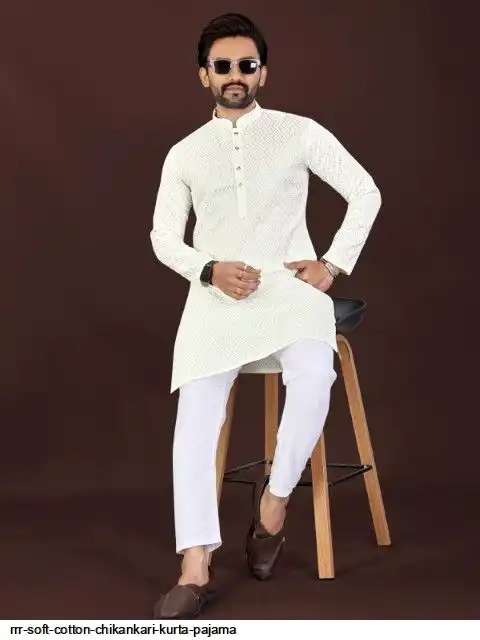RRR SOFT COTTON CHIKANKARI KURTA PAJAMA D