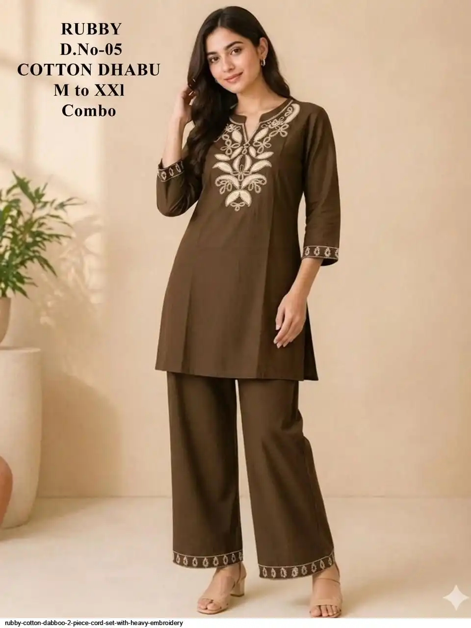 RUBBY COTTON DABBOO 2 PIECE CORD SET WITH HEAVY EMBROIDERY H