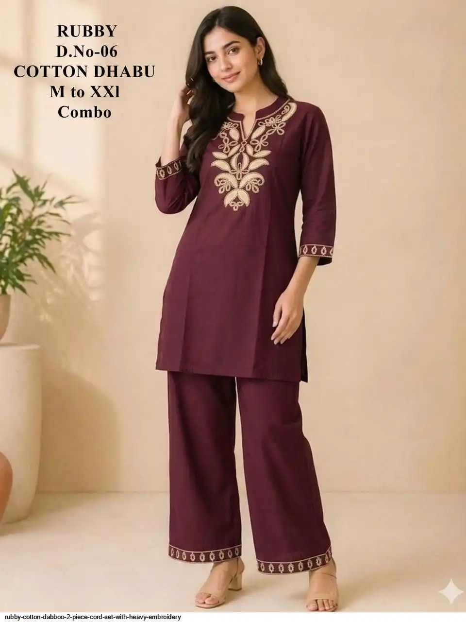 RUBBY COTTON DABBOO 2 PIECE CORD SET WITH HEAVY EMBROIDERY F