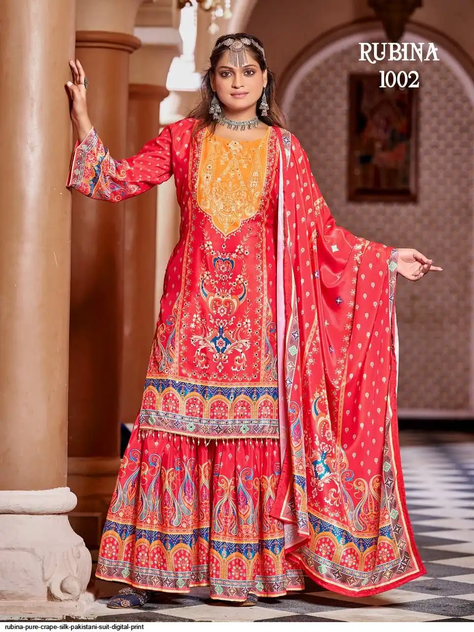 RUBINA PURE CRAPE SILK PAKISTANI SUIT DIGITAL PRINT 1002