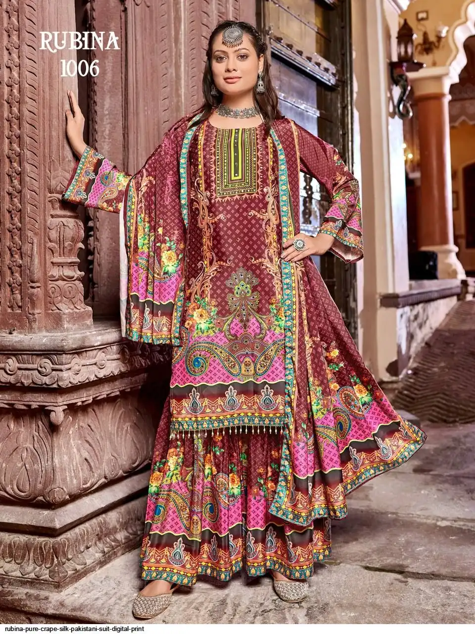 RUBINA PURE CRAPE SILK PAKISTANI SUIT DIGITAL PRINT 1006