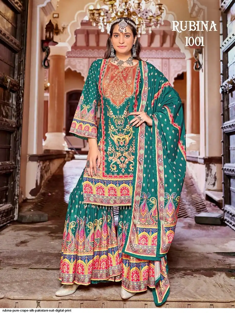RUBINA PURE CRAPE SILK PAKISTANI SUIT DIGITAL PRINT 1001