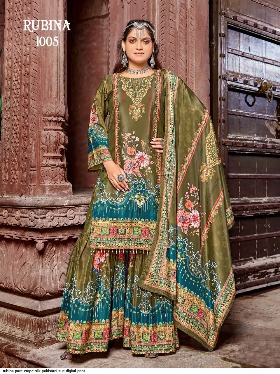RUBINA PURE CRAPE SILK PAKISTANI SUIT DIGITAL PRINT 1005