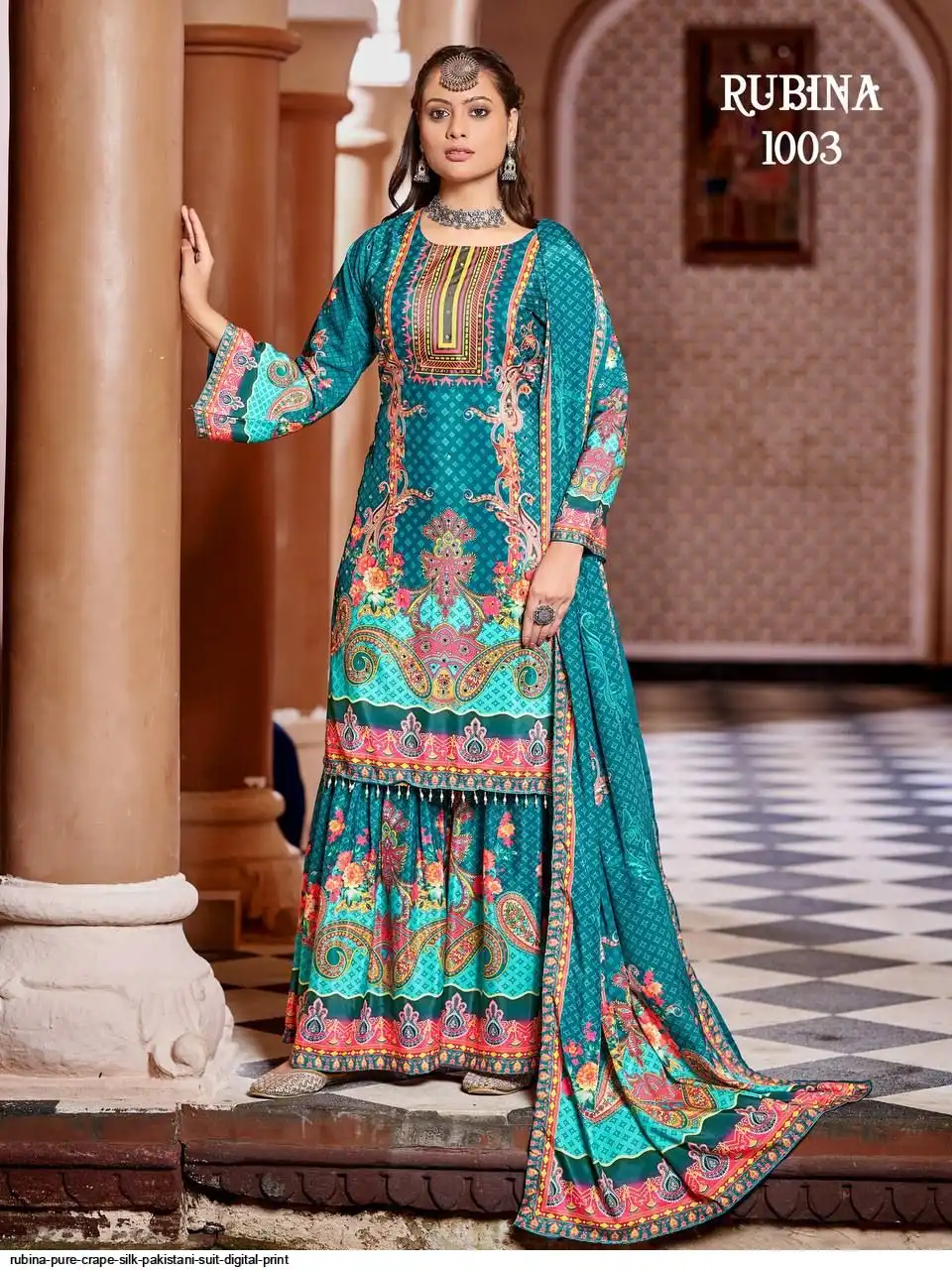 RUBINA PURE CRAPE SILK PAKISTANI SUIT DIGITAL PRINT 1003