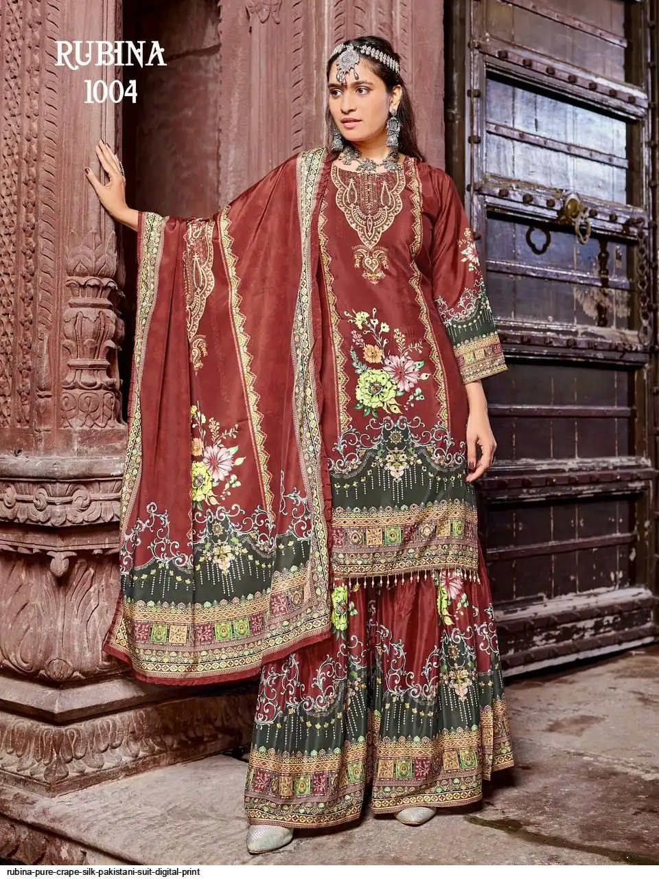 RUBINA PURE CRAPE SILK PAKISTANI SUIT DIGITAL PRINT 1004
