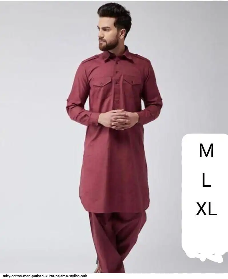 RUBY COTTON MEN PATHANI KURTA PAJAMA STYLISH SUIT A