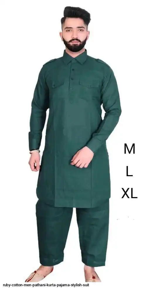 RUBY COTTON MEN PATHANI KURTA PAJAMA STYLISH SUIT C