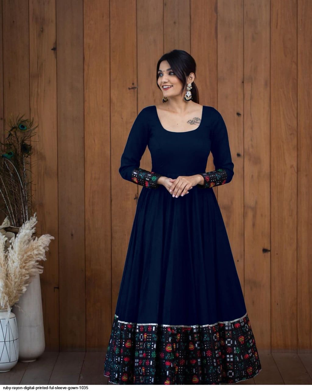 Ruby RAYON DIGITAL PRINTED FUL SLEEVE GOWN 1035