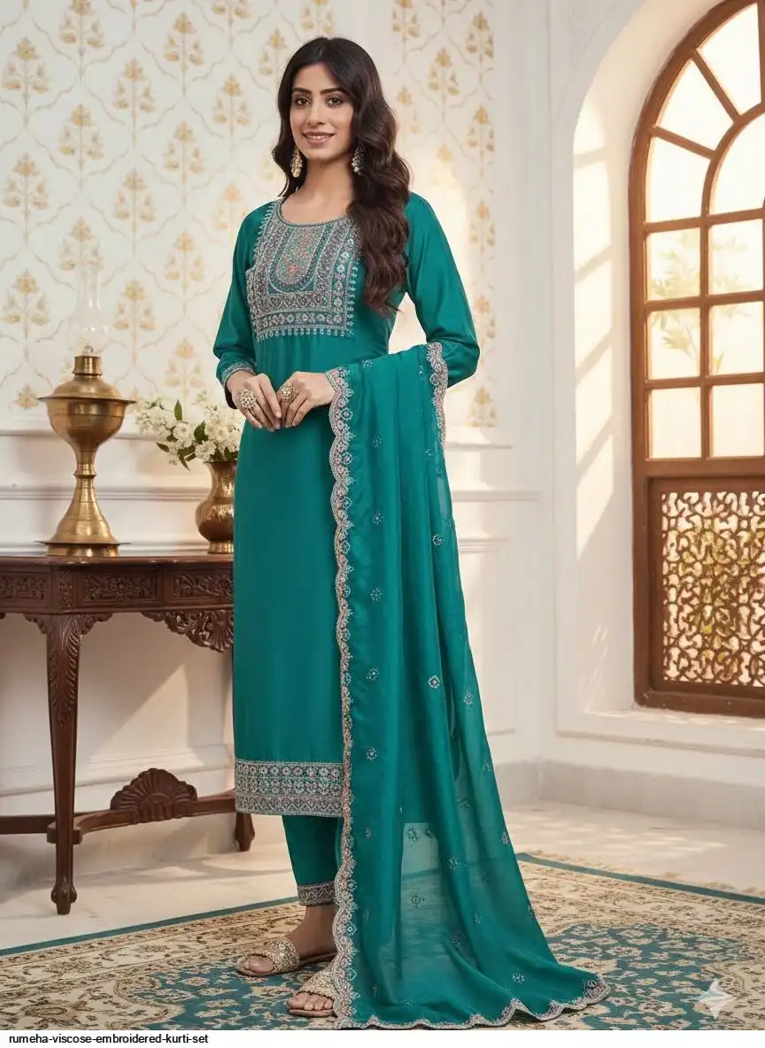 RUMEHA VISCOSE EMBROIDERED KURTI SET A