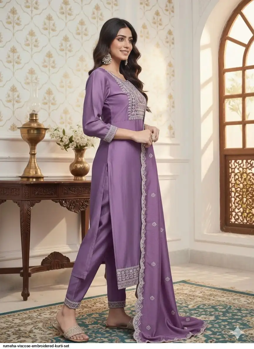 RUMEHA VISCOSE EMBROIDERED KURTI SET B