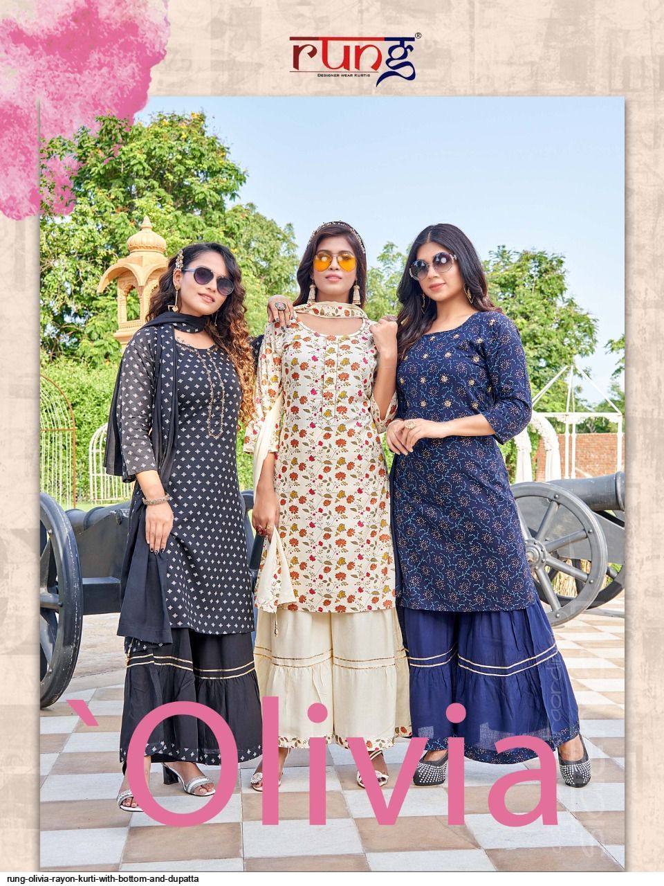 Rung OLIVIA RAYON KURTI WITH BOTTOM AND DUPATTA