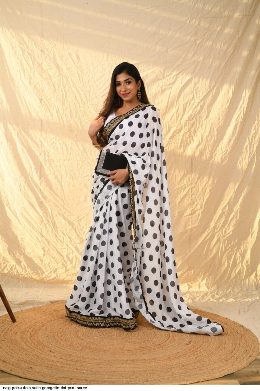 RVSG POLKA DOTS SATIN GEORGETTE DOT PRINT SAREE