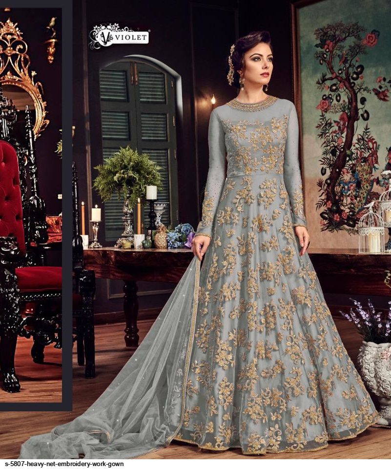 Embroidered Ladies Designer Net Gown Occasion Wedding