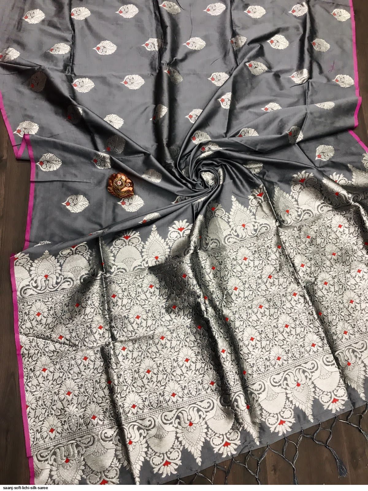 SAANJ SOFT LICHI SILK SAREE F