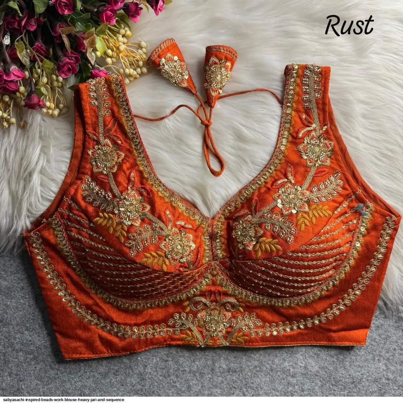 SABYASACHI INSPIRED BEADS WORK BLOUSE HEAVY JARI AND SEQUENCE 3