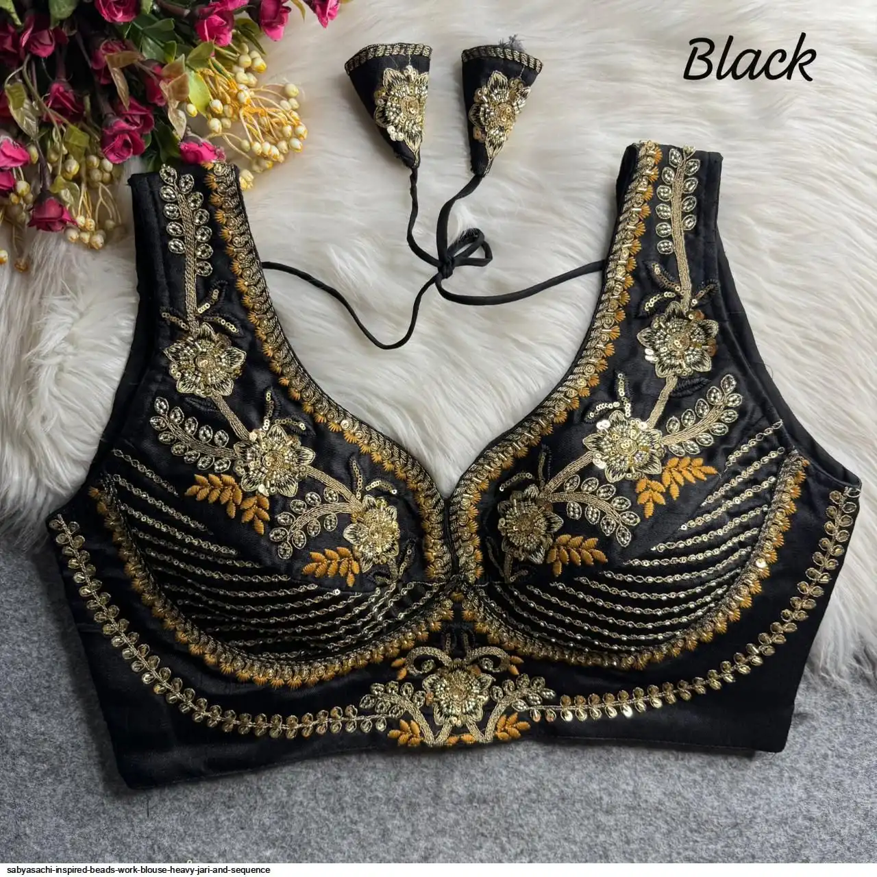 SABYASACHI INSPIRED BEADS WORK BLOUSE HEAVY JARI AND SEQUENCE 5